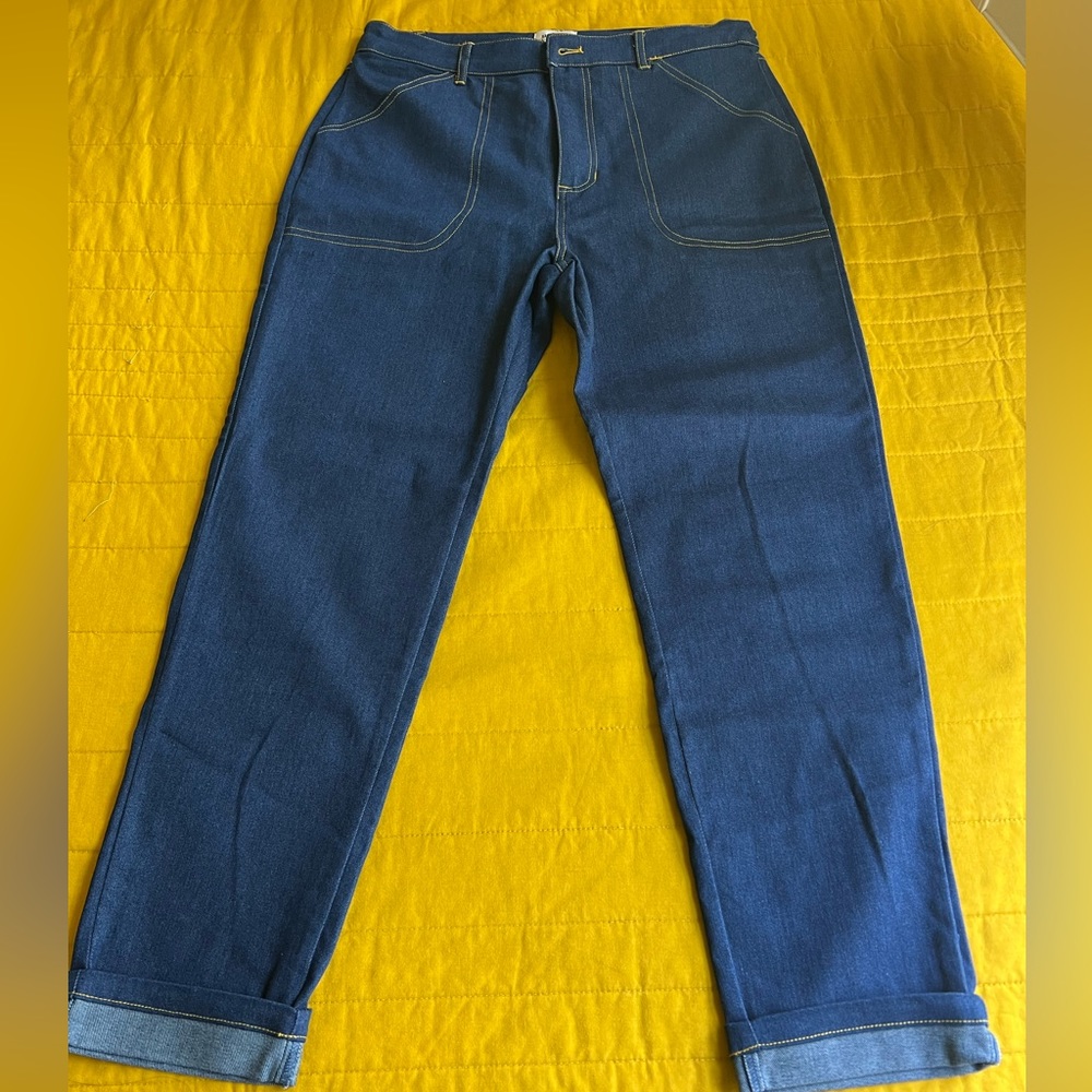 NWOT Unique Vintage Indigo Denim Cuffed Jeans SZ Large